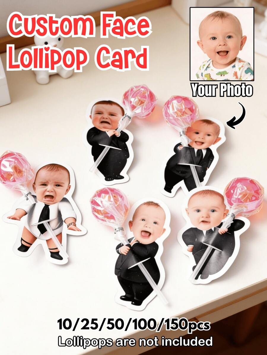 10/25/50/100/150pcs Customized Photo Paper, Customizable Baby/Boss Theme Card Holder Set - Customizable Design, Suitable For Various Parties, Meetings, Celebrations, Children's Birthday Gifts, Personalized Greeting Cards, Lollipop Card Inserts, Candy Gifts, Easter Decorations, Suitable For Birthday Gifts, Valentine's Day Gifts, Bridesmaid Gifts, Thanksgiving Gifts, New Year Gifts And Party Decorations - Multicolor - View 1