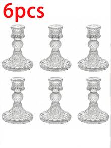 6个宫廷风格水晶烛台，透明烛台，天然水晶设计，适用于家居桌面装饰、蜡烛展示、婚礼装饰、浪漫晚餐、生日派对、节日和其他场合。 - 彩色 - 查看 22