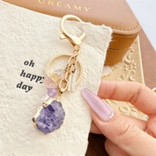 1件 2026新款不对称天然玫瑰石英和紫水晶宝石钥匙扣，独特幸运水晶吊坠，学生、情侣、生日、节日、圣诞节礼物、游戏玩家礼物、减压玩具 - 彩色 - 查看 11