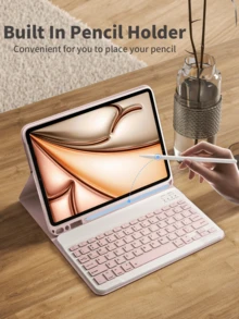 无线蓝牙键盘保护套，带可拆卸键盘和触控笔插槽，兼容三星 Galaxy Tab、Pad SE，超薄轻巧支架保护套（粉色） - 粉色 - 查看 2