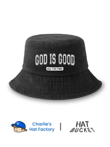 1 Pc Unisex Vintage Washed Bucket Hat - "God Is Good All The Time" Retro Distressed Letter Graphic Print - Available In Multi Colors - Soft Texture Packable Sun Cap For Christian Gift & Summer Festival - Vintage - View 6