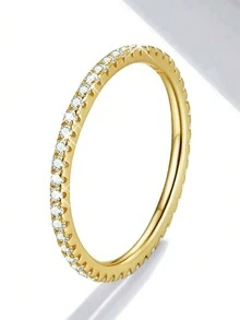 1Pair 925 Sterling Silver Double Row Full Diamond Rings For Women Fit Earring Fine Engagement Anniversary Wedding Jewelry Fashionable And Exquisite Shiny Crystal Earrings Fine Jewelry - Ring - View 22