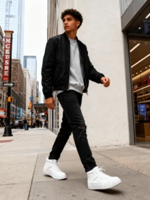 Men's Fashionable Simple & Comfortable White High-Top Casual Sports Shoes, Slip-Resistant, All Seasons, Versatile Style, Suitable For Casual And Sports Activities Valentines, Perfect With Sports Jeans Look - White - View 6