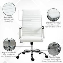 Ergonomic Office Chair With Rocking Function, 360° Swivel Casters, Steel Legs, Faux Leather Upholstery, 120 Kg Weight Capacity, Dimensions: 54 X 62 X 104-114 Cm - White - View 4