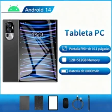 BOSSNEY Tableta, pantalla FHD de 10,1 pulgadas, Android 14,12 GB de RAM, 512 GB de ROM, batería de 8000 mAh, cámaras de 13 MP + 5 MP, WiFi 5G / 2.4 G, viene con teclado, mouse, lápiz óptico y funda protectora. - Negro - Ver 1