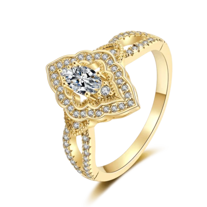 Nuevo anillo de compromiso y boda de lujo y clásico con circonita brillante, enchapado en oro de 18K, ojo de caballo de 4*6mm, joyería fina para fiestas y regalos