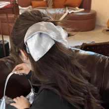 1条闪亮银色方巾，大号发圈，女士低马尾发圈，超大复古方巾发圈，发饰，时尚发圈，超大发圈，复古风格，柔软顺滑面料，时尚发圈 - 彩色 - 查看 5