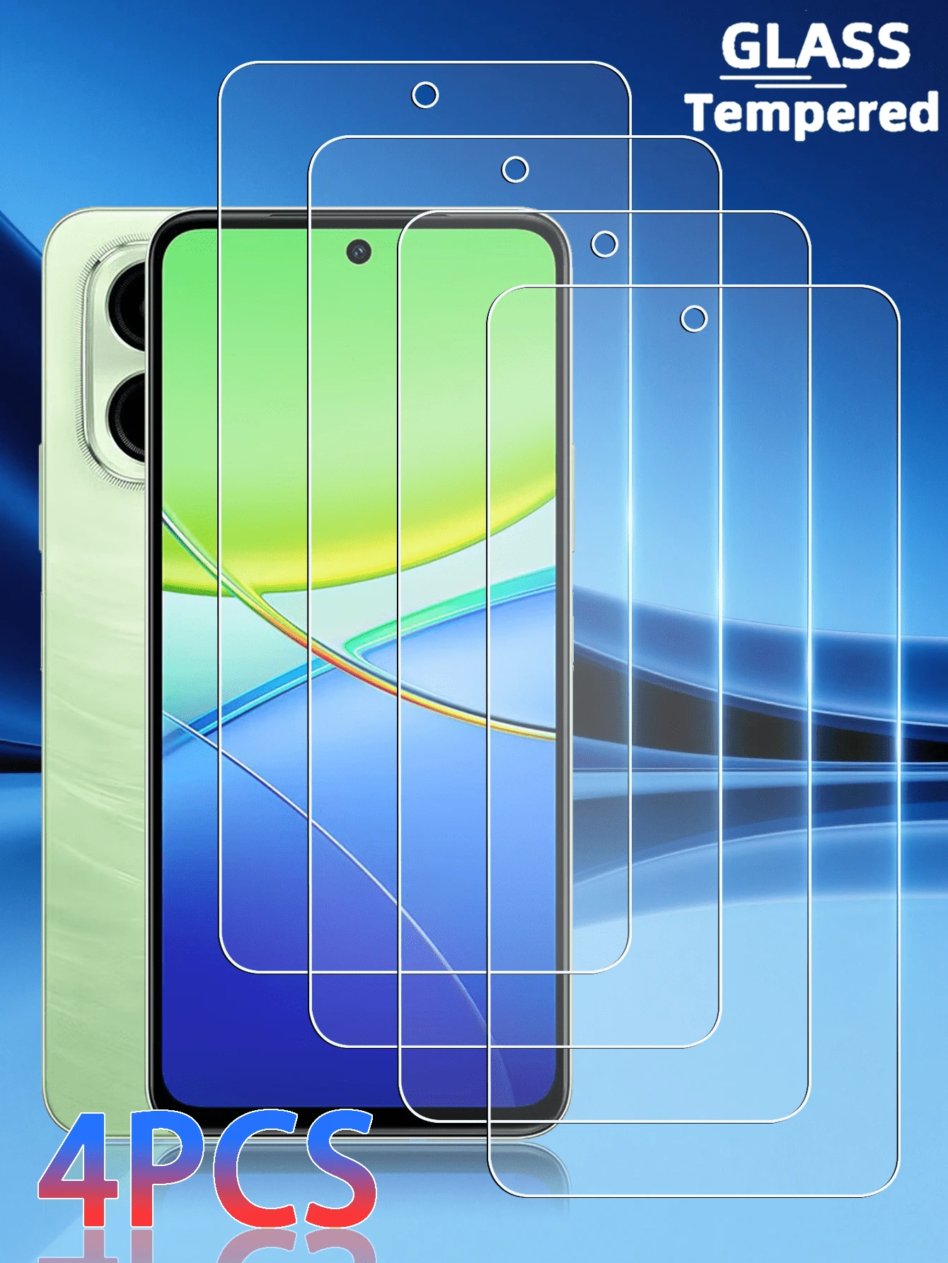 4片装钢化玻璃屏幕保护膜，兼容多种手机，9H硬度/高清/无气泡，馈赠亲友的理想之选，手机屏幕保护膜，手机配件，防水，防震，防刮，防指纹，全屏覆盖 - 無色 - 查看 1