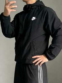 NIKE 2025 New Men's Sherpa Lined Hooded Jacket, Warm And Windproof, Black - Black - View 7