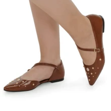 Loris Shoes Oficial Women's Shoe, Slingback Flat, Pointed Toe, Buckles, Mule, Dressy, Casual 6773 - 駝色 - 查看 2