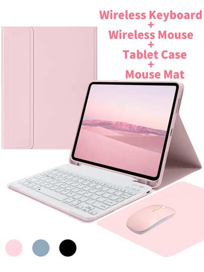 4-In-1 Keyboard Protective Case, Compatible With Samsung Galaxy Tab, IPad, Redmi Pad SE, Includes Detachable Wireless Bluetooth Keyboard (150mAh) And Mouse, Tablet Protective Case With Pen Slot
