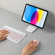 超薄蓝牙键盘，便携式迷你无线键盘，可充电，兼容苹果iPad、智能手机、三星平板电脑、智能手机、iOS、安卓、Windows系统（粉色） - 粉色 - 查看 8