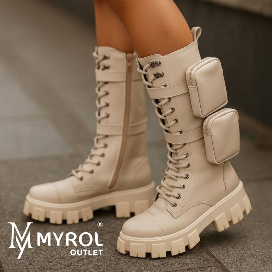 Myrol Outlet High-Top Ankle Boots With Removable Bags Blogger - Màu be - Xem 1