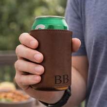 Personalized Leather Can Cooler With Initials,Personalized Cooler,Leather Can Cooler,Custom Can Cooler,Men Bar Gift,Groomsmen Gift,Engraved Cooler,Faux Leather Gift,Bar Accessories,Initials Cooler,Man Cave Gift,Fathers Day Gift,Custom Drinkware,Beer Cooler Gift - Brown - View 2