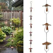 Metal Rain Chain For Outside Adjustable Rain Catcher Chain With Bell For Gutters Outside Eaves Drainage Downspout, For Divert Water And Home Display - 蘑菇雨鏈 - 查看 1