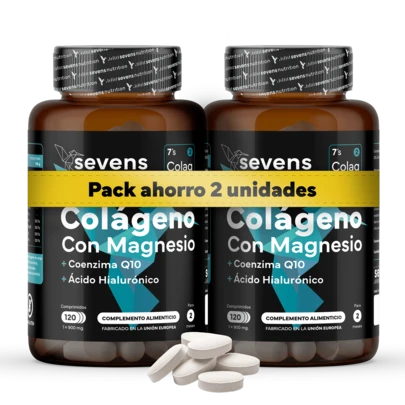 SEVENS NUTRITION 2er-Packung Reines hydrolysiertes Kollagen mit Magnesium, Hyaluronsäure und Coenzym Q10 – Meereskollagen für Knochen, Gelenke und Haut – mit den Vitaminen A, C, D3, B12 und Zink – 240 Kapseln – Sevens – Lieferung innerhalb von 24/48 Stunden