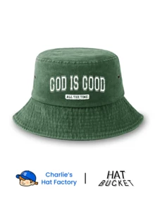 1 Pc Unisex Vintage Washed Bucket Hat - "God Is Good All The Time" Retro Distressed Letter Graphic Print - Available In Multi Colors - Soft Texture Packable Sun Cap For Christian Gift & Summer Festival - Vintage - View 5