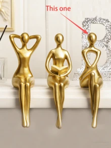 Gold Resin Abstract Sitting Sculpture - Relaxing, Reading And Meditation Pose, Modern Minimalist Design. Suitable For Placing On Living Room Bookshelf, Bedroom Vanity, And Office Desk, Adding An Elegant And Fashionable Atmosphere, A Striking Decorative Accent For The Home. - Multicolor - View 11