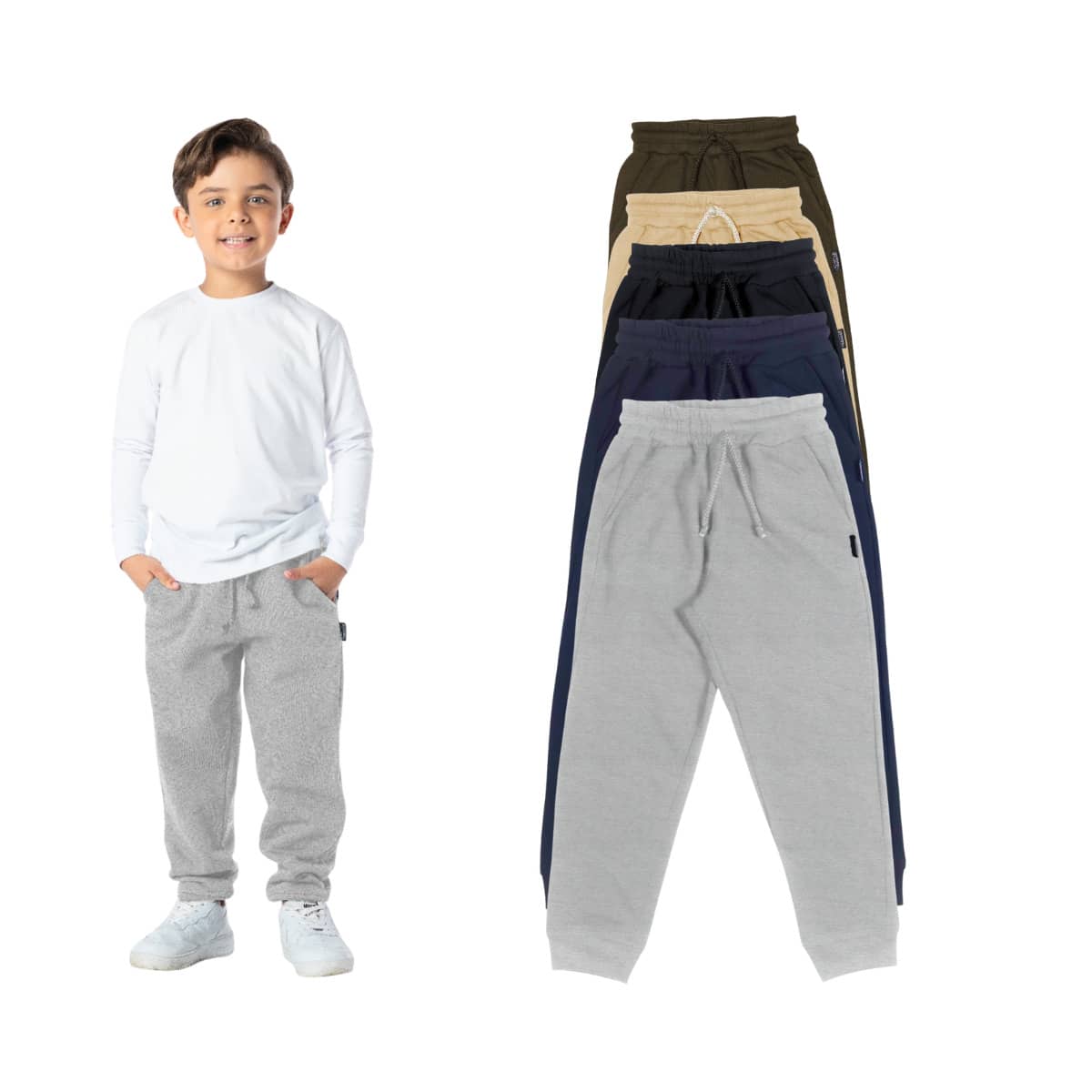 Vrasalon Boys' Basic Fleece Pants For Winter - 淺灰色 - 查看 1