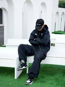 Nike 耐克男士2025秋冬新款休闲宽松连帽夹克，新款保暖内衬拉链长袖针织外套，黑色 - 黑色 - 查看 8