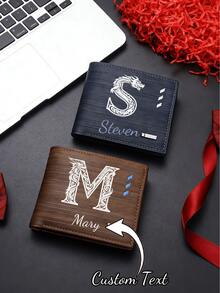 Customizable Men'S Wallet,Personalized Name Cardholder, Business Style,Multi-Card Slot Wallet Men Small Wallet Credit Card Small Purse Id Window Bifold,Men'S Casual Pu Wallet With Card Slots, Zipper Coin Purse - Multicolor - View 2