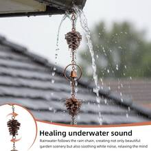 Metal Rain Chain For Outside Adjustable Rain Catcher Chain With Bell For Gutters Outside Eaves Drainage Downspout, For Divert Water And Home Display - 松果形雨鏈 - 查看 3