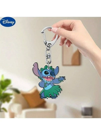 2D Flat Style Disney Cute Stitch Dancing In Seaweed Acrylic Resin Keychain, Practical And Beautiful Novelty Keychain. Keychain, Holiday Gift Decoration, Car Key Chain, Backpack And Wallet Keychain, Suitable For Decorating Bags, Car Keys And Backpacks. A Perfect Gift For Valentine's Day, Birthday Or Christmas For Ladies. 2D Flat Design, Valentine's Day Gift, Heart-Shaped.