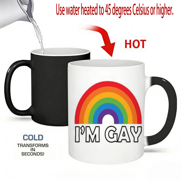 1PC,Heat-Activated Magic Mug , Ceramic Color Changing Coffee Cup , Novelty Rainbow Design , Funny Gift Idea For Men, Friends, Boyfriend , Unique Prank For Birthday, Valentine's, Christmas , No Batteries Required