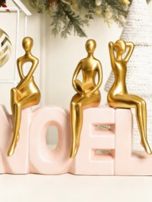 Gold Resin Abstract Sitting Sculpture - Relaxing, Reading And Meditation Pose, Modern Minimalist Design. Suitable For Placing On Living Room Bookshelf, Bedroom Vanity, And Office Desk, Adding An Elegant And Fashionable Atmosphere, A Striking Decorative Accent For The Home. - Multicolor - View 8
