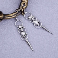 1对哥特朋克风骷髅铆钉吊坠耳环，适合女性日常、派对、聚会佩戴，时尚饰品 - 復古銀色 - 查看 2