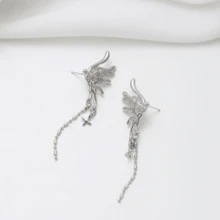 1对蝴蝶翅膀流苏耳环，天使翅膀独特设计耳环，适合派对、日常休闲佩戴 - 銀色 - 查看 4