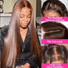 8-34 Inch Chocolate Brown Lace Front Wig 200% Density Brown Wig Human Blended Hair 13x4 5*5 13*6 Transparent Straight Lace Front Wigs Pre Plucked Wigs For Women Wigs Human Blended Hair/Human Blended Hair Lace Front Wigs/Wigs Glueless/Bleached Knots/Pre Plucked/Lace Wig/Costume Party - S4 - View 5