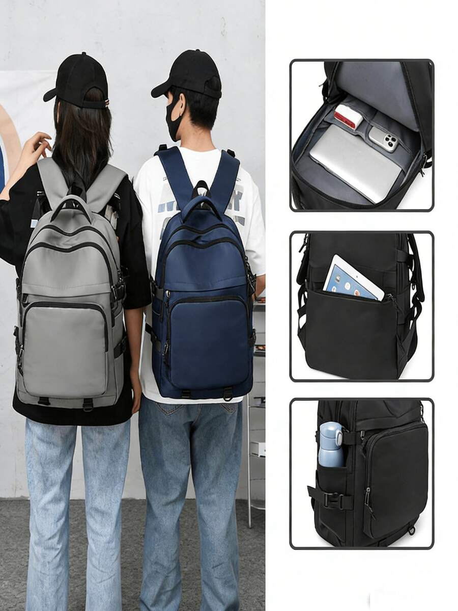 Fashion Versatile Backpack With Pom Pom Charm - Essential For School! Ladies Casual Shoulder Bag, Women Travel Backpack, Student Schoolbag, Shoulder Bag (With/Without Charm), Random Style - Black - View 1