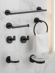 European Style Bathroom Storage Set Includes Stainless Steel Towel Ring, Towel Bar, Toilet Paper Holder, Robe Hook, Wall Hooks And Multi-Function Hanging Rod. - Multicolor - View 4