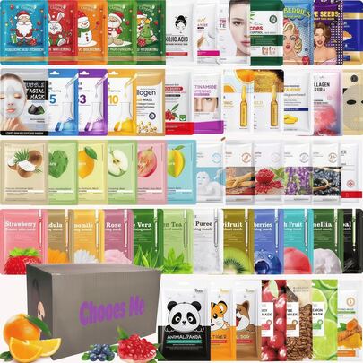 MORE BEAUTY 200/100/50/30/20/10/1 Fruit Mask Set, 7-Day Deep Moisturizing and Brightening Facial Mask Set, Essence Mask Sheet Series Set, Facial Care Daily Essentials Set, Gift for Teenage Girls' Beauty Parties, Facial Care Masks for Women, Single Facial Care Mask Set, Moisturizing and Soothing Masks Suitable for All Skin Types, Safe and Harmless, Suitable for Daily Self-Care, Perfect Gift for Teenagers, Children, and Girls' Birthday Parties, Multiple Styles, Multi-color Mixed Masks