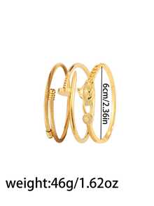 3 piezas - Juego de pulsera de bronce chapado en oro + pulsera de acero inoxidable, con un diseño texturizado brillante, versátil para uso diario, favorecedor para todos los tonos de piel, y un hermoso regalo para el Día de San Valentín. - Oro 2 - Ver 2