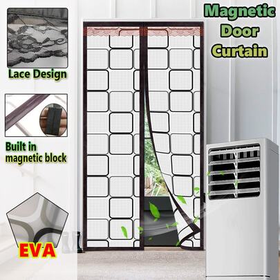  AIYYIPA 易安装隔热磁性门帘，EVA几何图案房间隔断帘，自动闭合门帘，适用于厨房、客厅隔断、空调房，无需钻孔，日式风格