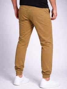 Skinny Slim Fit Jogger Pants In Twill With Drawstring - Comfortable Street Style - كاكي - مشاهدة 2