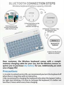 150mAh 便携式无线蓝牙键盘鼠标套装，兼容三星平板电脑、苹果 iPad（iOS 13+）、安卓智能手机、Windows 系统（雾蓝色） - 霧藍 - 查看 7