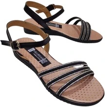 Beige Low-Heeled Sandal With Decorative Straps - Black - View 2