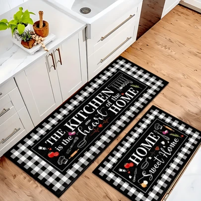 1pc Sweet Home Pattern Printed Rug, Faux Wool Mat - Highly Absorbent, Easy To Clean, Suitable For Home Decor, Farmhouse, Entryway, Indoor, Room, Kitchen, Dining Room, Small Office/Home Office, Sink, Laundry Room, Doormat, Kitchen Mat, Anti-Slip Mat
