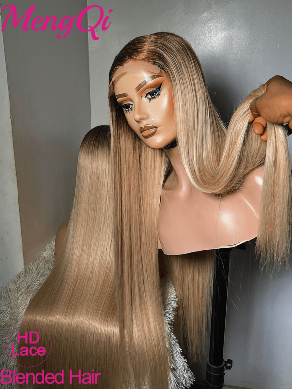 200% Density Highlight Ombre Lace Front Wig 13*4 Transparent Ear To Ear Lace Front Hair Wig Pre Plucked Pre Bleached Wig Blended Wigs- For Women Natural Hairline With Baby Hair 4/27#