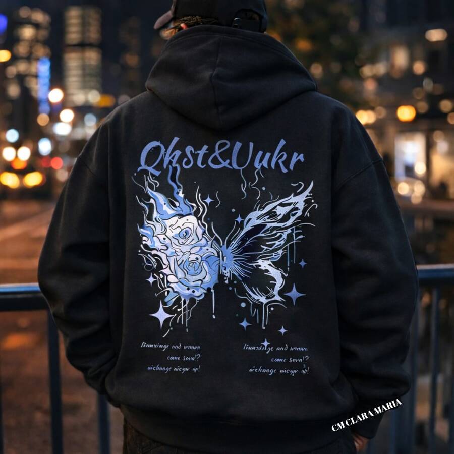 Butterfly Sweatshirt With Back - Premium Quality, , Winter Fashion, Warm, For School, Gym, And Home - PROMOTION - IMMEDIATE SHIPPING - màu đen - Xem 1