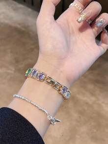 1件女士彩色宝石和水钻手链，金属表带，兼容38/40/41/42/44/45/46/49mm Ultra/SE/Series 10/9/8/7/6/5/4/3/2/1表带 - 金彩錶扣式 - 查看 9