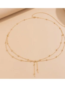 1pc Elegant Fashion Double-Layer Tassel & Pearl Ball Waist Chain, Suitable For Daily, Party, Beach, Vacation Wear - Gold - View 3