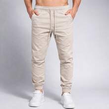 Calça Jogger Skinny Slim Fit Sarja com Cordão Street Confortável - Bege - Visão 3