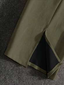 女士优雅通勤鹿绒拉链多功能A字裙，后开衩，无弹力，冬季款 - 軍綠色 - 查看 6