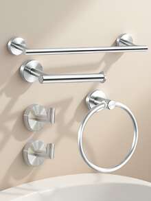 European Style Bathroom Storage Set Includes Stainless Steel Towel Ring, Towel Bar, Toilet Paper Holder, Robe Hook, Wall Hooks And Multi-Function Hanging Rod. - Multicolor - View 9