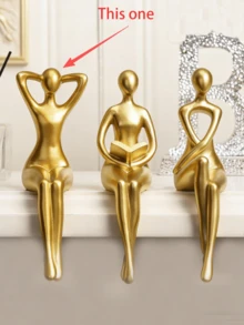 Gold Resin Abstract Sitting Sculpture - Relaxing, Reading And Meditation Pose, Modern Minimalist Design. Suitable For Placing On Living Room Bookshelf, Bedroom Vanity, And Office Desk, Adding An Elegant And Fashionable Atmosphere, A Striking Decorative Accent For The Home. - Multicolor - View 14