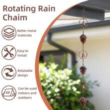 Metal Rain Chain For Outside Adjustable Rain Catcher Chain With Bell For Gutters Outside Eaves Drainage Downspout, For Divert Water And Home Display - 松果形雨鏈 - 查看 4